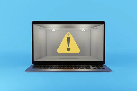 Exclamation mark - text on the computer screen. 3d rendering. Illustration