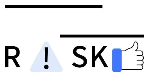 Exclamation mark in a triangle between letters R and SK with thumbs up symbol Stock Illustration