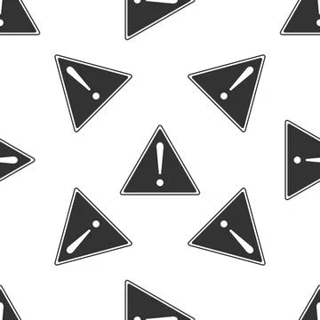 Exclamation mark in triangle icon seamless pattern on white background. Hazard 스톡 일러스트