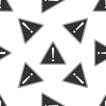 Exclamation mark in triangle icon seamless pattern on white background. Hazard Illustrazione stock
