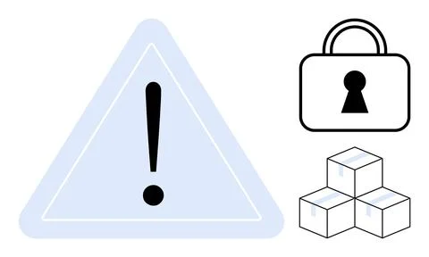 Exclamation mark triangle, padlock, and stacked boxes. Ideal for security war イラスト素材