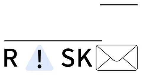 Exclamation mark in a triangle suggesting risk next to an envelope symbolizin Stock Illustration