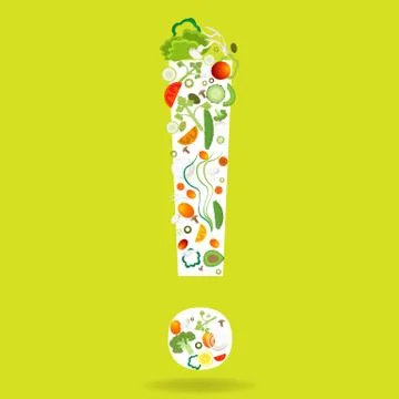 Exclamation mark with vegetables pattern Stock Illustration
