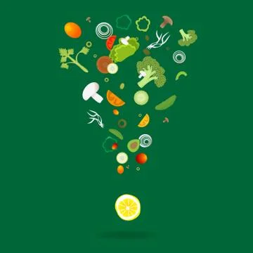 Exclamation mark with vegetables pattern for web and print decoration, vector Stock Illustration