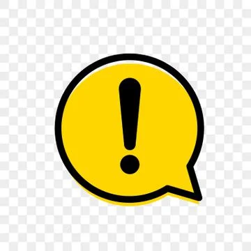 Exclamation mark of warning attention vector icon in yellow chat bubble on tr Stock Illustration