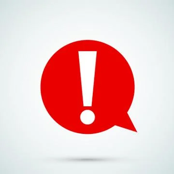 Exclamation mark for warning or attention vector icon in red chat bubble Illustrazione stock