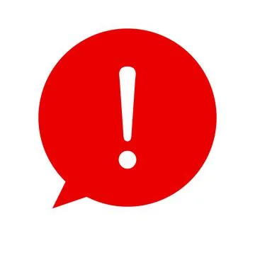 Exclamation mark for warning or attention vector icon in red chat bubble with Stock Illustration