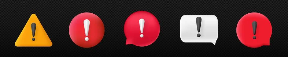 Exclamation point 3d icons set . Warning road sign Stock Illustration