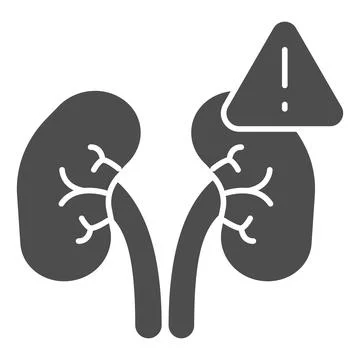 Exclamation point and kidney problems solid icon, disability concept, kidney Stock Illustration