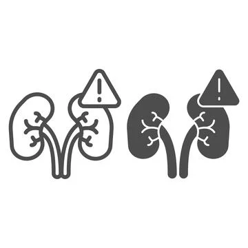 Exclamation point and kidney problems line and solid icon, disability concept Stock Illustration
