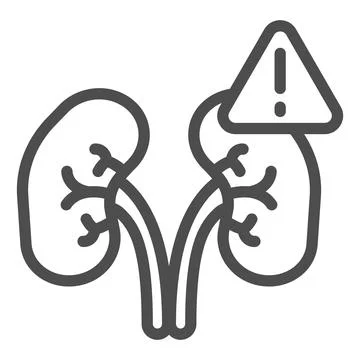 Exclamation point and kidney problems line icon, disability concept, kidney Stock Illustration