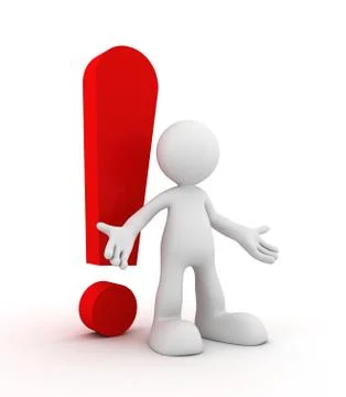 Exclamation point and man 3d illustration Stock Illustration