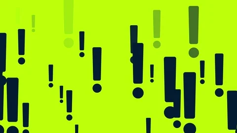 Exclamation point bouncing particles in blue on lime green background 스톡 동영상 318835149