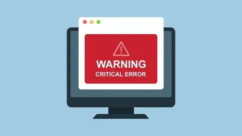 Exclamation point on computer screen, System error 2d Animation with Alpha Matte 스톡 동영상 335607977