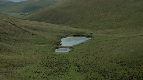 Exclamation Point Shaped Lake Among the Mountains Stock Footage 116494553
