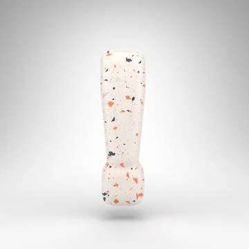 Exclamation point symbol on white background. 3D sign with terrazzo pattern t Illustrazione stock
