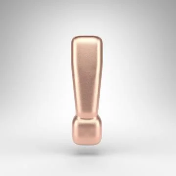 Exclamation point symbol on white background. Matte copper 3D sign with shiny Illustrazione stock