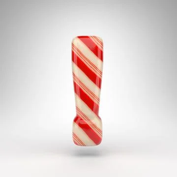 Exclamation point symbol on white background. Candy cane 3D sign with red and Stock Illustration
