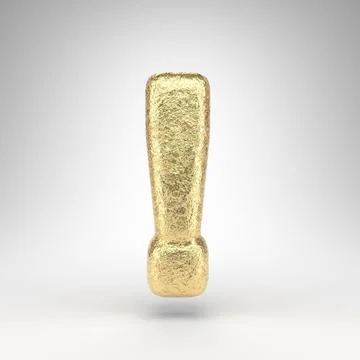 Exclamation point symbol on white background. Creased golden foil 3D sign wit Illustrazione stock