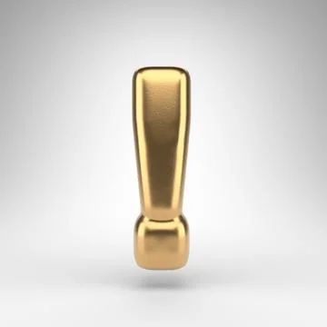 Exclamation point symbol on white background. Golden 3D sign with gloss metal Stock Illustration
