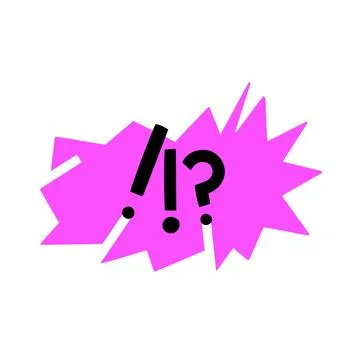 Exclamation points and question mark bold hand lettering on angular pink spee Stock Illustration
