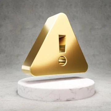 Exclamation Triangle icon. Shiny golden Exclamation Triangle symbol on white  Stock Illustration