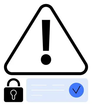 Exclamation Warning Sign with Security Lock and Approved Checkmark for Cybe.. Stock Illustration
