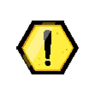 Exclamation yellow warning sign pixel art vector illustration Stock Illustration