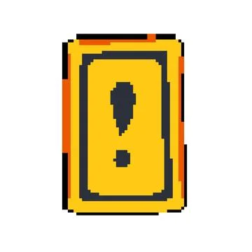 Exclamation yellow warning sign pixel art vector illustration Stock Illustration