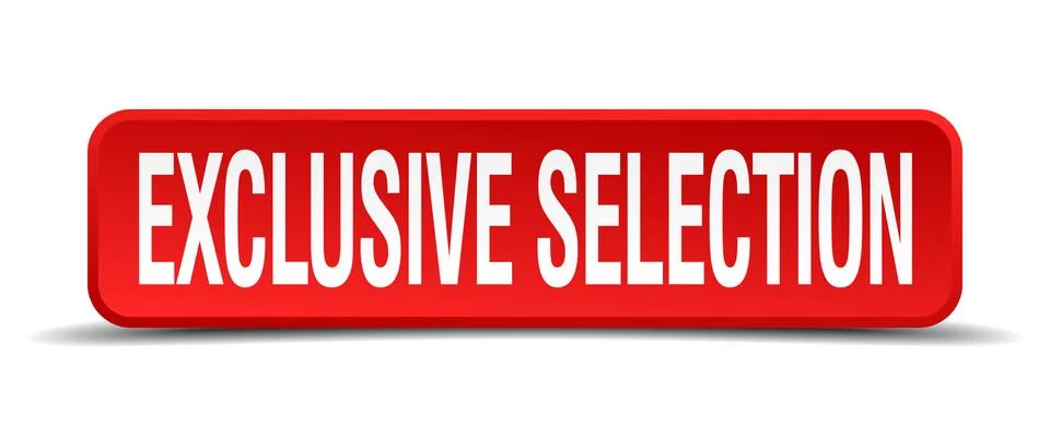 Exclusive selection red 3d square button isolated on white background Illustrazione stock