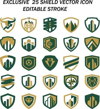 Exclusive shield vector icon collection with editable stroke details Stock Illustration