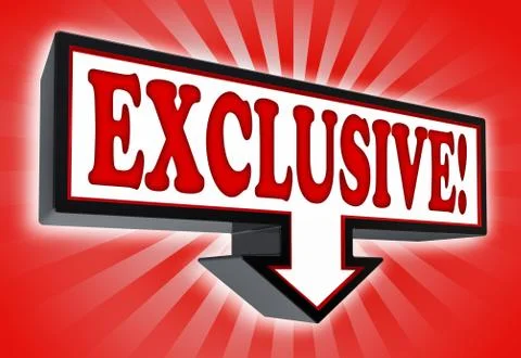 Exclusive sign with arrow down red and black Stock Illustration