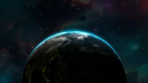 Exclusive Space Animation: Earth Rotation Under Sunlight &amp; Stars 스톡 동영상 343283812