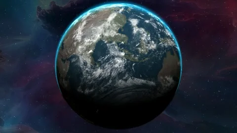 Exclusive Space Scene: Earth Rotation, Bright Sunlight &amp; Nebula 스톡 동영상 343283845