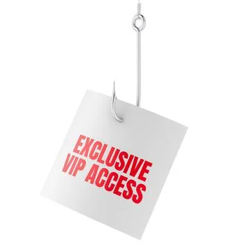 Exclusive Vip Access note on fish hook. Phishing concept. 3D rendering Stock Illustration