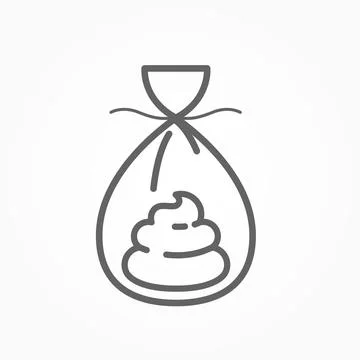 Excrements in plastic bag, poop clean up icon, stool test symbol, line style, Stock Illustration