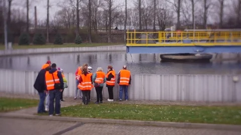 Excursion Around the City's Purification Facilities and Pools of Water Stock Footage 73988557