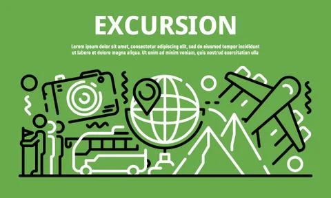 Excursion banner, outline style Stock Illustration