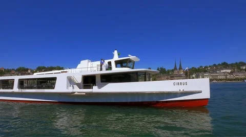 Excursion Boat Cirrius on Lake Lucerne from Lucerne, Switzerland, Europe 動画素材 66063452