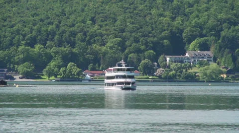 Excursion boat on lake Stock Footage