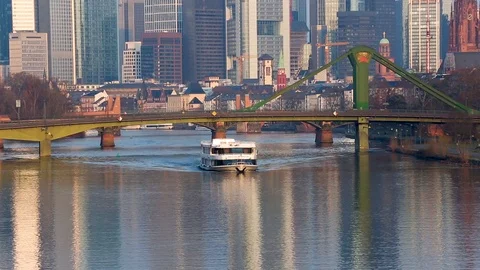 Excursion boat on the river Main in Frankfurt, Germany, on 25th of March, 2018 Stock Footage 87753781