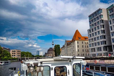 Excursion boat on the River Spree in Berlin Stock Photos