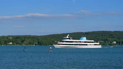 Excursion boat "Seeshaupt" on Lake Starnberg near Starnberg, Bavaria, Germany Stock Footage 201805904