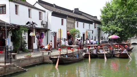 Excursion Boats Float Along The Canal (2 of 5) Stock Footage 86705756