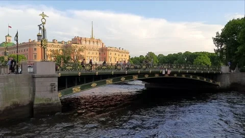 Excursion boats on The Fontanka River. St Petersburg. Russia Stock Footage 155435287
