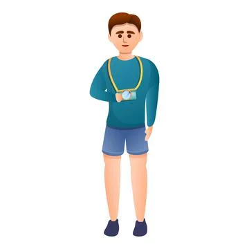 Excursion boy camera icon, cartoon style Stock Illustration