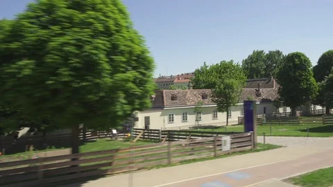 Excursion by bus along the road along Augarten Stock Footage 89709096