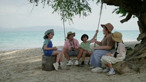 Excursion class at the beach, a group of children Applauding friends Stock Footage 231647178