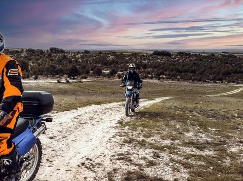 Excursion day motorcycle group through the countryside Foto stock