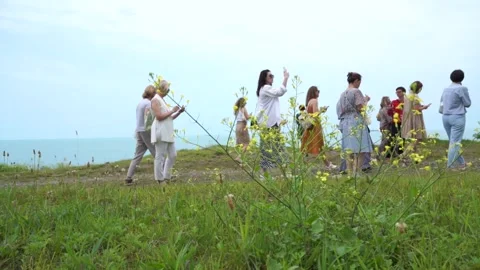 Excursion group in the field Stock Footage 197155415